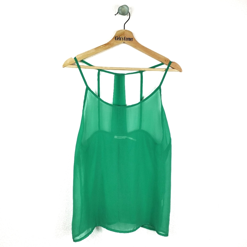 Poetry Sheer Green Strappy Racerback Top Medium